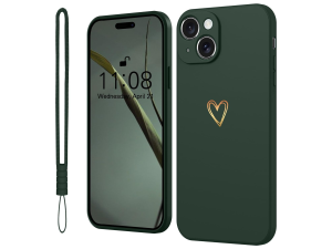 OLV Case for iPhone 15 Cell Phone Case Gold Love Heart Silicone, iPhone 15 Case Girls Soft Slim Shockproof Scratch-Resistant Cute Gold Love Protective Case for iPhone 15 6.1"