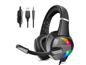 OLV RGB Gaming Headset with Noise Canceling Microphone Surround Sound LED Headphones for PS5 PS4 Xbox One PC Laptop Mac Computer PC