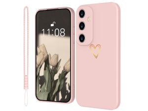 OLV for Samsung Galaxy S23 FE Case Silicone Cell Phone Case Samsung Galaxy S23 FE with Gold Love Heart, Thin Gold Love Protective Case Slim Scratch-Resistant All-Round Protection Case for Samsung S23 FE 5G
