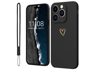OLV Case for iPhone 15 Pro Cell Phone Case Gold Love Heart Silicone, iPhone 15 Pro Case Girls Soft Slim Shockproof Scratch-Resistant Cute Gold Love Protective Case for iPhone 15 Pro 6.1"